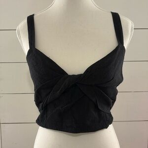 Black Knotted Linen Crop Top